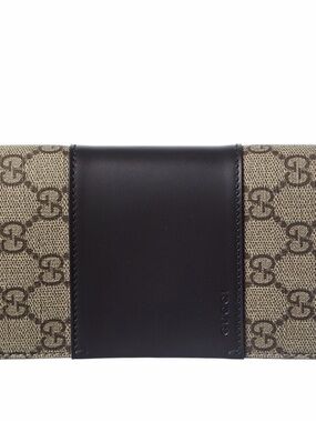 Gucci Woman’s Beige GG Canvas Wallet with Black Leather Accent